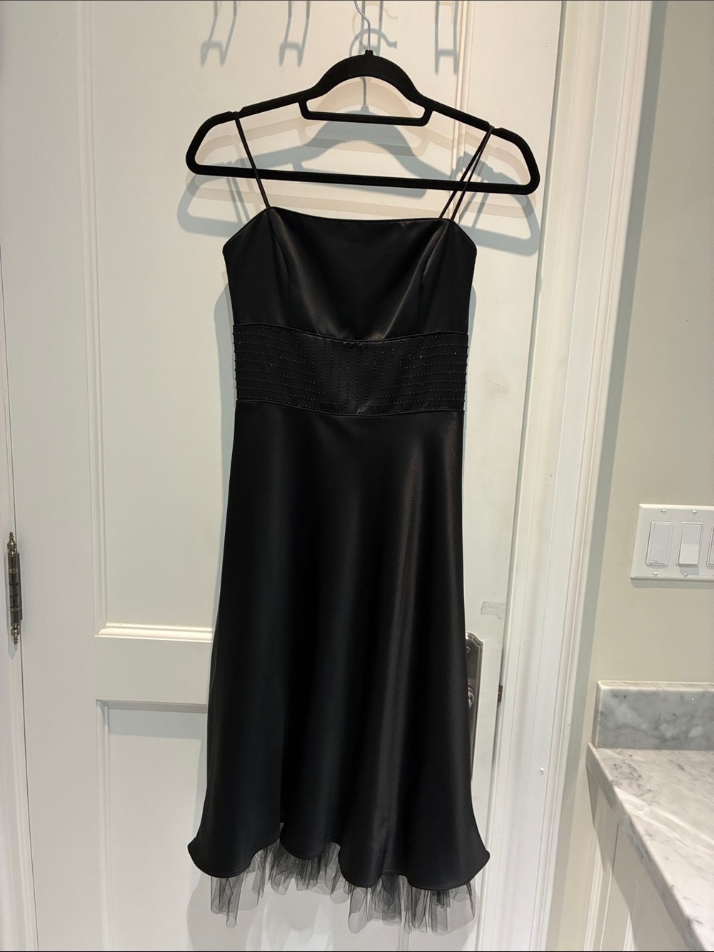 Maria Bonita Black Satin Cocktail Dress with Beaded Waist 👵MT